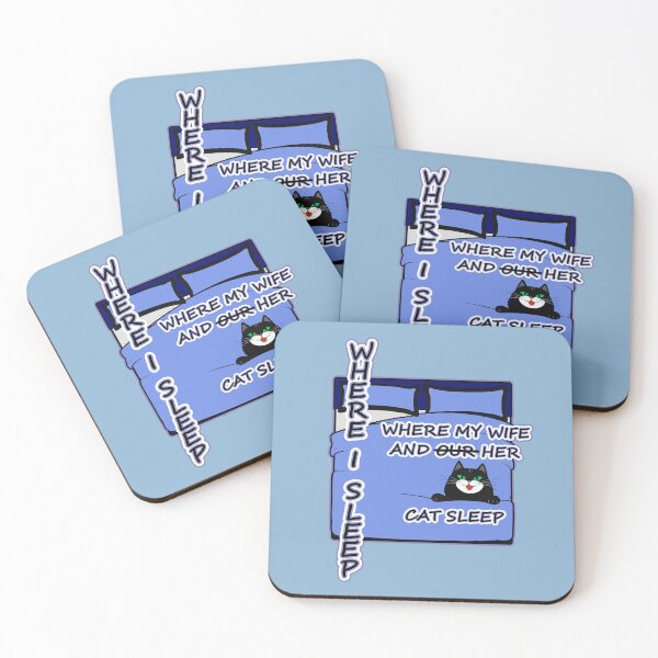 Item preview, Funny Cat Sleeping Arrangements Married Life Whose Cat is it? 1 of 2 - Blue designed and sold by Beachy.