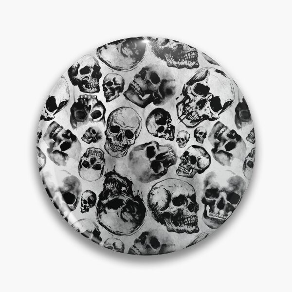 Item preview, Skulls Skulls Skulls! Macabre Black & White Watercolor & Ink Pattern designed and sold by RedFinchDesigns.