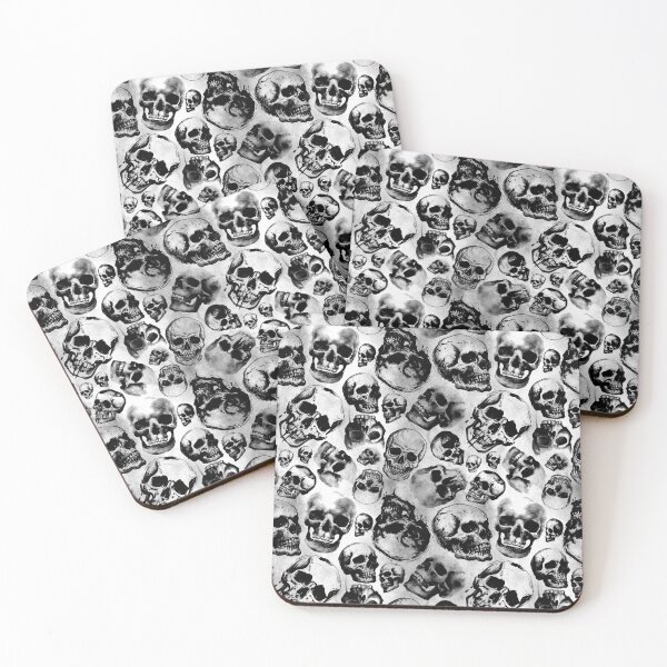 Item preview, Skulls Skulls Skulls! Macabre Black & White Watercolor & Ink Pattern designed and sold by RedFinchDesigns.