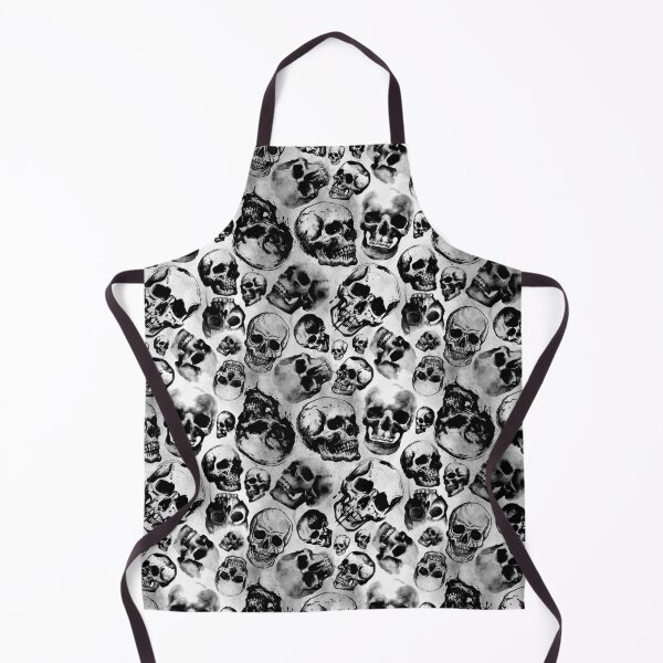 Item preview, Skulls Skulls Skulls! Macabre Black & White Watercolor & Ink Pattern designed and sold by RedFinchDesigns.
