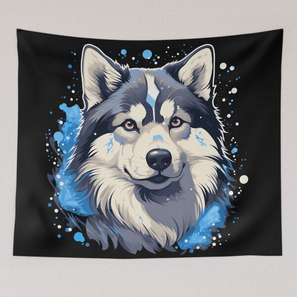 Item preview, Large Alaskan malamute wolf husky dog breed in the mountains illustration designed and sold by NBSStore.