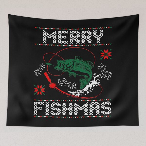 Item preview, Merry Fishmas Ugly Christmas Sweater Funny Fishing designed and sold by Smix Pixels.