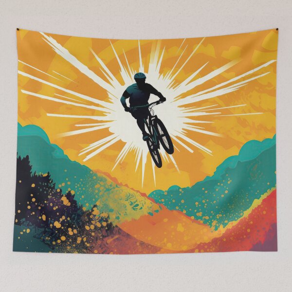 Item preview, Big jump of colorful mountain biker designed and sold by WallGemsArt.