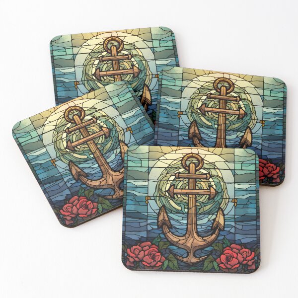 Item preview, Anchor and cross stained glass art print designed and sold by dcrc.