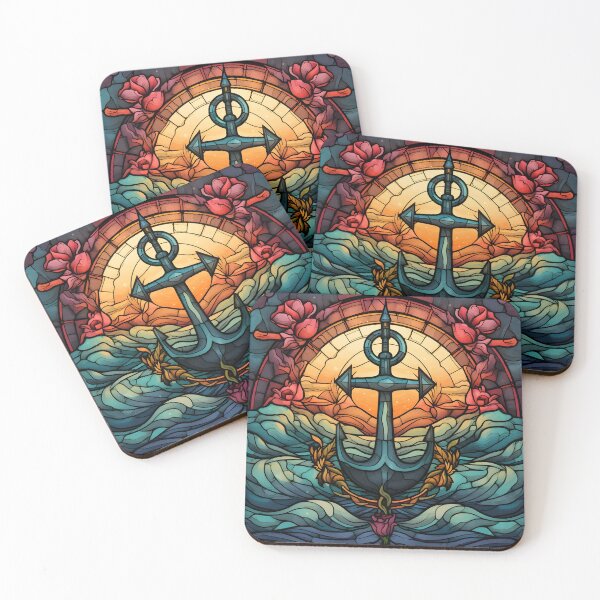 Item preview, Impresión de arte de vidrieras de ancla y cruz designed and sold by dcrc.