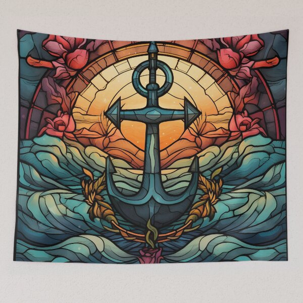 Item preview, Anchor and cross stained glass art print designed and sold by dcrc.