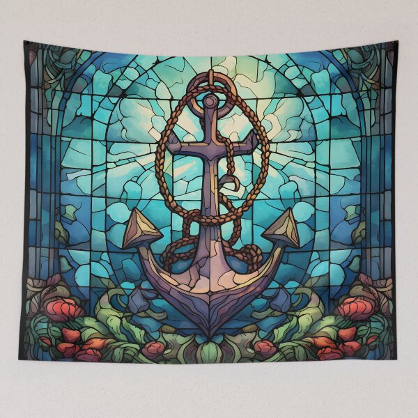 Item preview, anchor and cross stained glass art print designed and sold by dcrc.