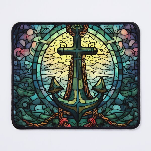 Item preview, anchor and cross stained glass art print designed and sold by dcrc.