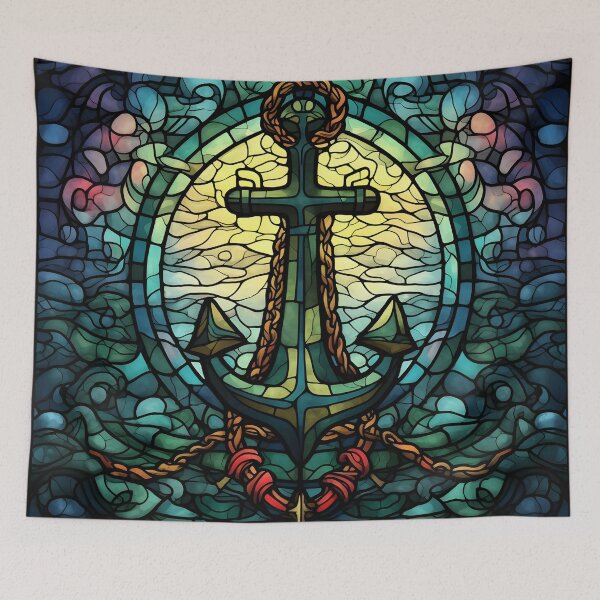 Item preview, anchor and cross stained glass art print designed and sold by dcrc.