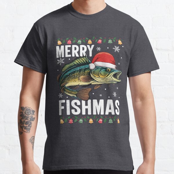 Mens Merry Fishmas Tshirt Funny Christmas Santa Claus Fishing Tee (Heather  Navy) - S Graphic Tees