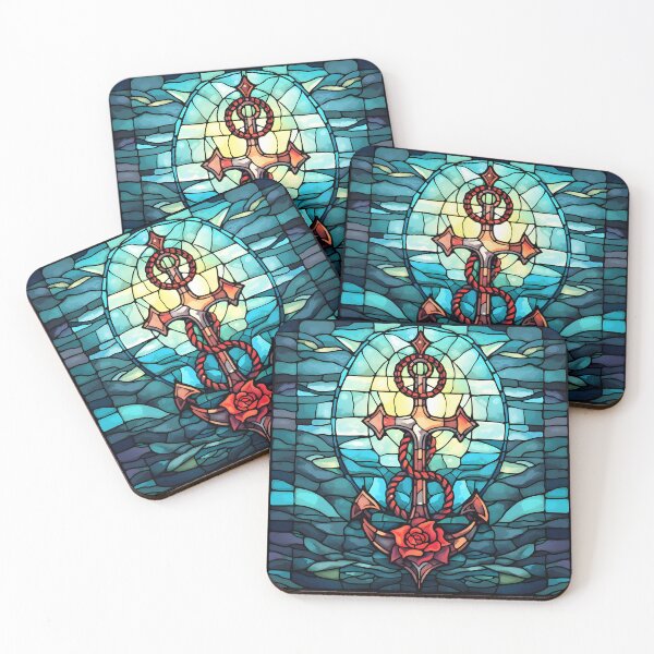 Item preview, anchor and cross stained glass art print designed and sold by dcrc.