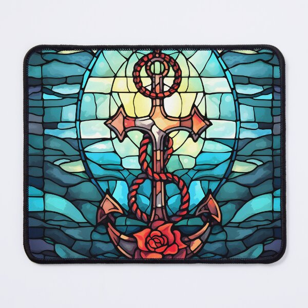 Item preview, anchor and cross stained glass art print designed and sold by dcrc.