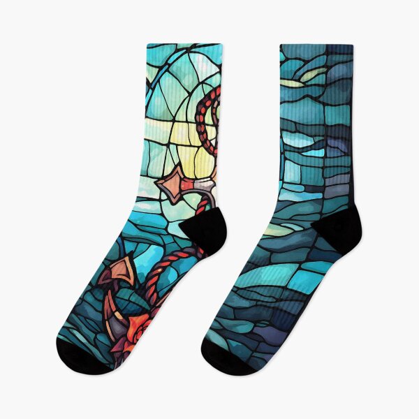 Item preview, anchor and cross stained glass art print designed and sold by dcrc.