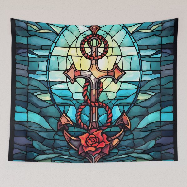 Item preview, anchor and cross stained glass art print designed and sold by dcrc.