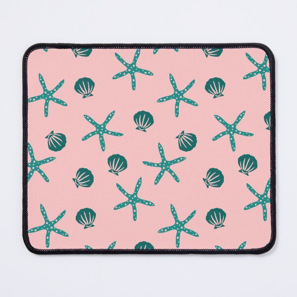 Item preview, Green stars and shells on pink background - Pattern designed and sold by Charlotte Lorge.