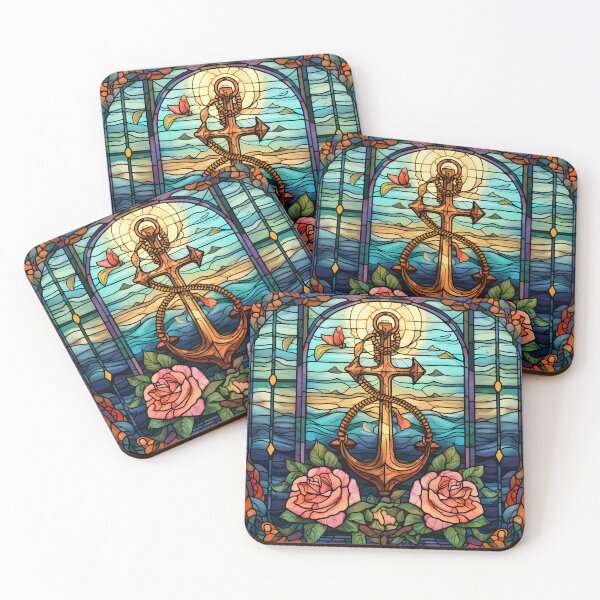Item preview, anchor and cross stained glass art print designed and sold by dcrc.