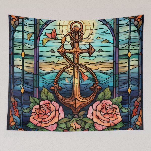 Item preview, anchor and cross stained glass art print designed and sold by dcrc.