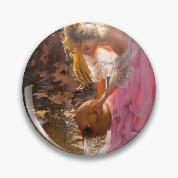 Item preview, Beautiful blond woman in white, pouring water in a stream, painting designed and sold by clon-dot-net.