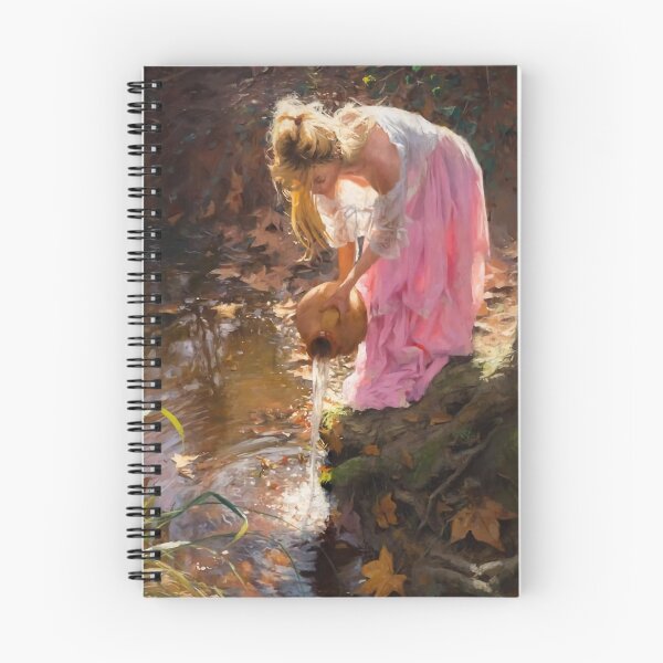 Item preview, Beautiful blond woman in white, pouring water in a stream, painting designed and sold by clon-dot-net.
