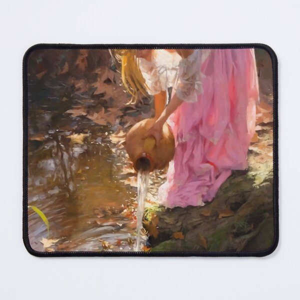 Item preview, Beautiful blond woman in white, pouring water in a stream, painting designed and sold by clon-dot-net.