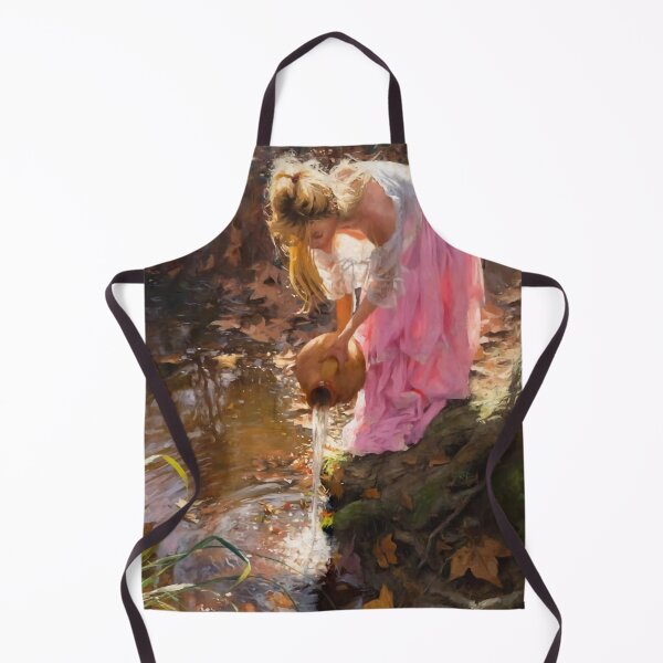 Item preview, Beautiful blond woman in white, pouring water in a stream, painting designed and sold by clon-dot-net.