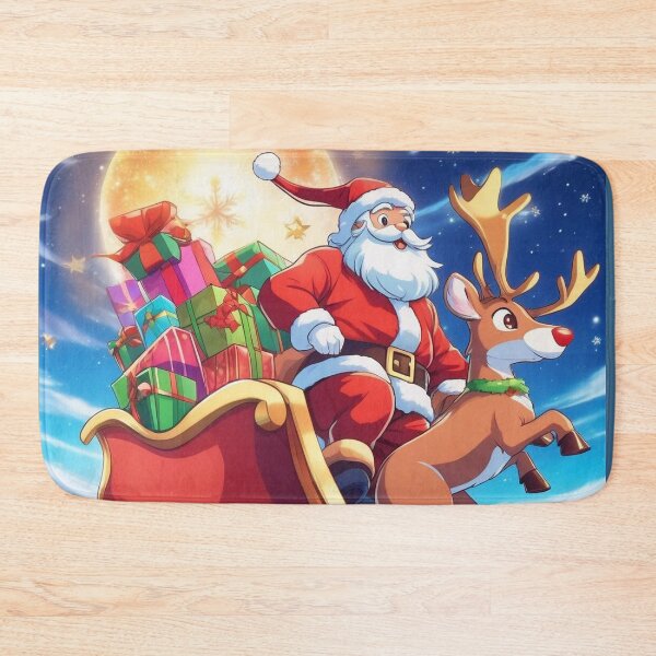 Item preview, Christmas Saint Santa Claus flies on a sleigh with a reindeer and gifts designed and sold by JaroDesign2023.