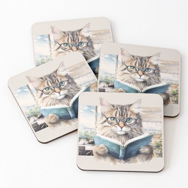 Artikelvorschau, lustig, süß, cool, Katze, Lesen, Bücher, der Bürohintergrund entworfen und verkauft von Cerulean-Shop.