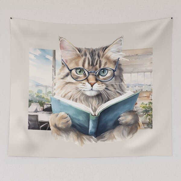 Item preview, funny, cute, cool, cat, reading, books, the office background designed and sold by Cerulean-Shop.