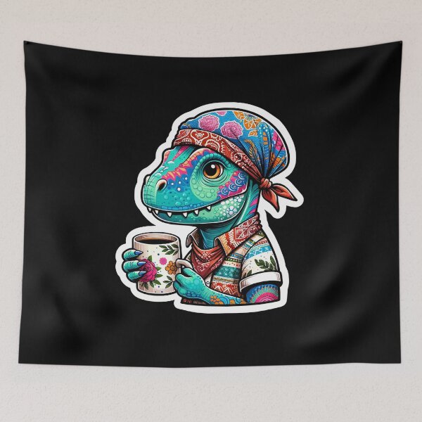 Item preview, Dinosaur Holding a colorful Cup of Coffee designed and sold by LILY ROSE.