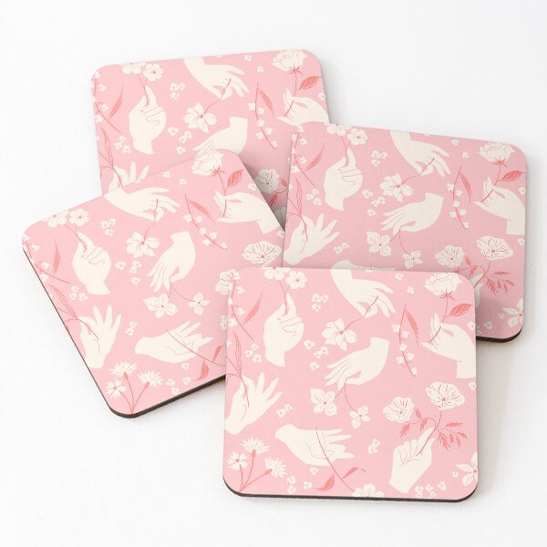 Item preview, Delicate Hands Holding Flowers, in Pink and Orange - Pattern designed and sold by Charlotte Lorge.