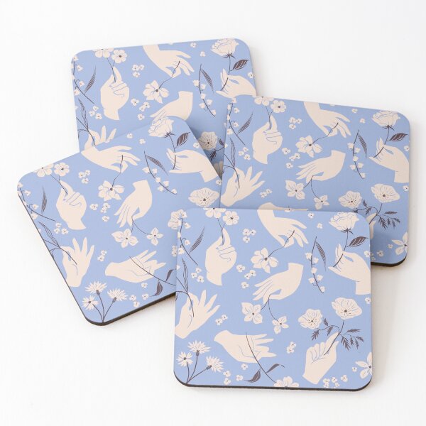 Item preview, Delicate Hands Holding Flowers, in Lavender Blue and Cream - Pattern designed and sold by Charlotte Lorge.