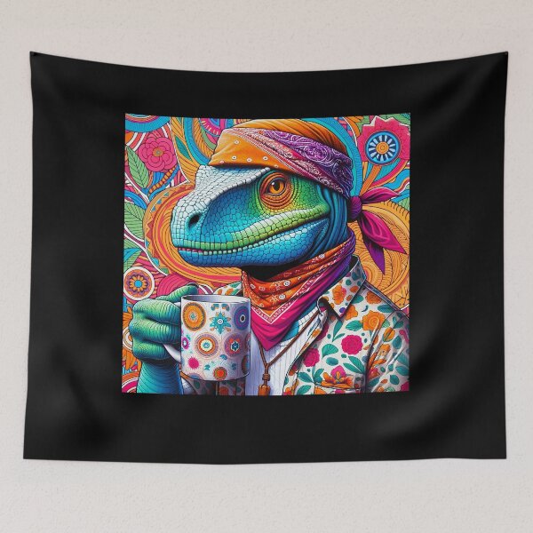 Item preview, Dinosaur Holding a colorful Cup of Coffee designed and sold by LILY ROSE.