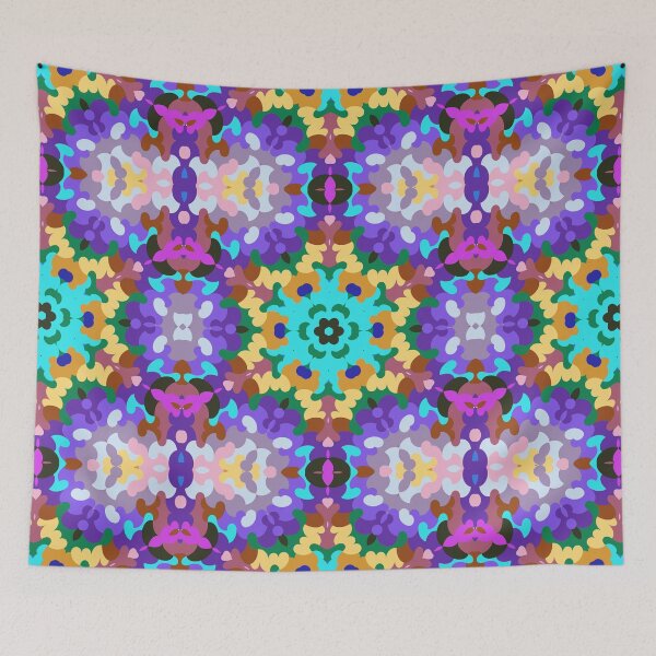 Artikelvorschau, Retro Mandala Blau Lila und Gelb entworfen und verkauft von WormholeOrbital.