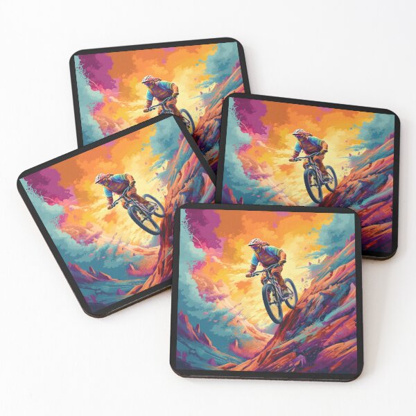Artikelvorschau, Bunter cooler Mountainbiker im Sonnenuntergang entworfen und verkauft von WallGemsArt.