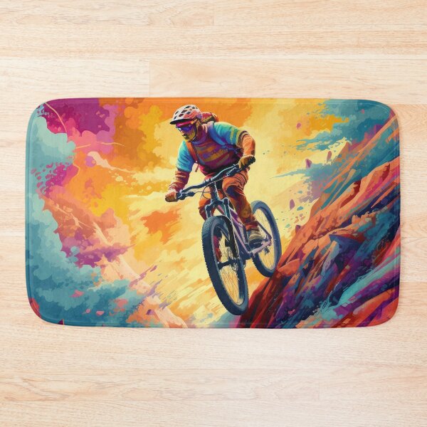 Item preview, Colorful cool mountain biker in the sunset designed and sold by WallGemsArt.