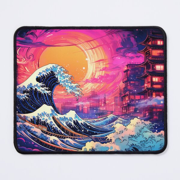 Item preview, The Great Wave Off Kanagawa Cyberpunk neon style sun designed and sold by zand-n-zive.