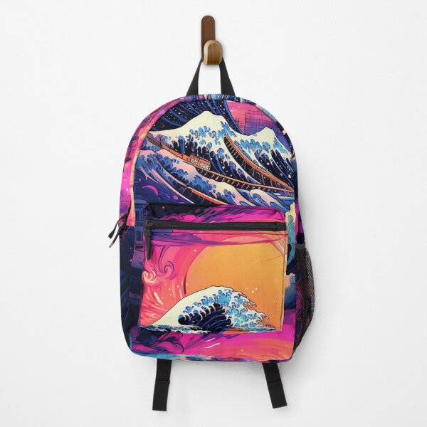 Item preview, The Great Wave Off Kanagawa Cyberpunk neon style sun designed and sold by zand-n-zive.