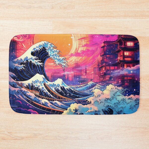 Item preview, The Great Wave Off Kanagawa Cyberpunk neon style sun designed and sold by zand-n-zive.