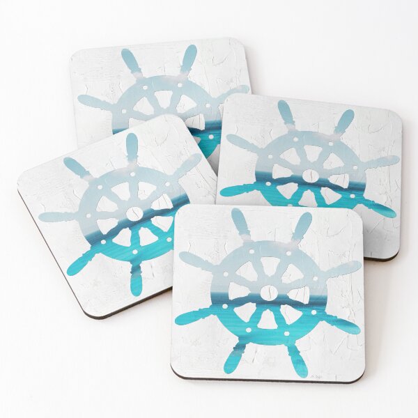 Item preview, Soft Blue Sea Boat Steering Wheel Beachy Beach Art designed and sold by Sharon Cummings Art.
