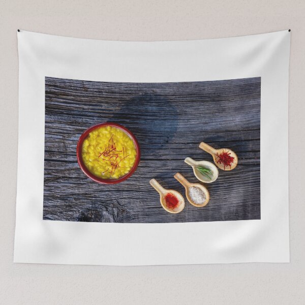 Item preview, Rustic Bowl with Risotto alla Milanese with Saffron and Parmesan Cheese and Spoon with Spices designed and sold by Mats Silvan.