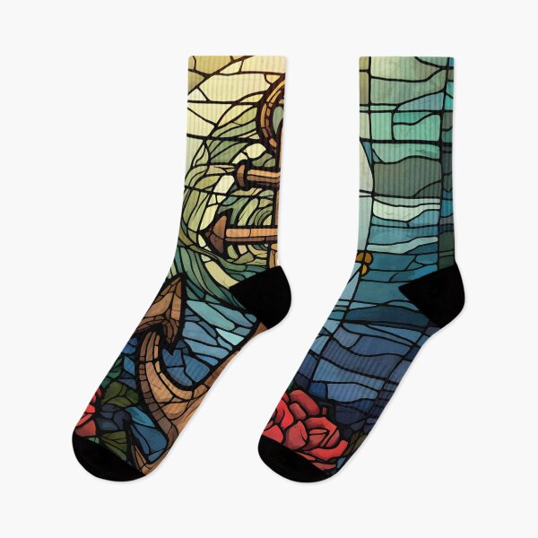 Item preview, Anchor and cross stained glass art print designed and sold by dcrc.