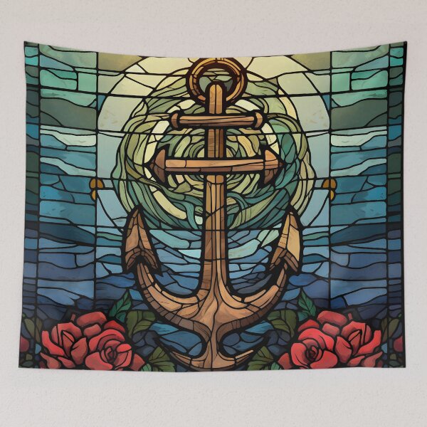 Item preview, Anchor and cross stained glass art print designed and sold by dcrc.