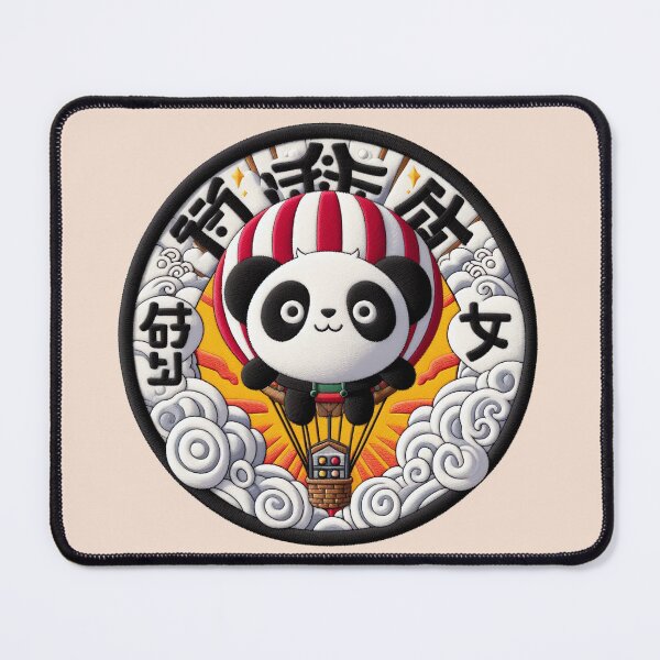 Item preview, Manga Panda Bear in Hot Air Balloon | Kawaii Embroidery & Felt Illustration designed and sold by GALUMARKET.