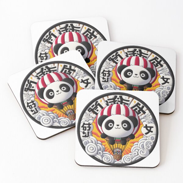 Item preview, Manga Panda Bear in Hot Air Balloon | Kawaii Embroidery & Felt Illustration designed and sold by GALUMARKET.