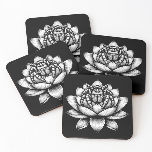 Item preview, Jumping spider in lotus tattoo art designed and sold by TomFrontierArt.