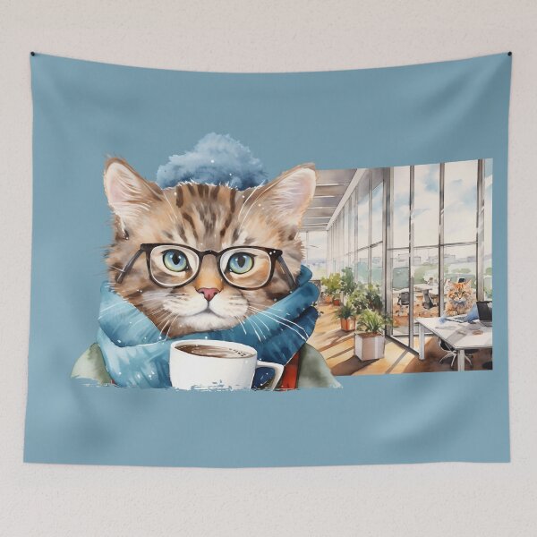 Item preview, cat, cute, funny, cool, coffee, the office background designed and sold by Cerulean-Shop.