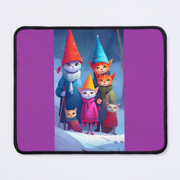 Item preview, Fancy vignette, family of cats bundled up, in festive conical hats under the snow designed and sold by Creativesphotos.