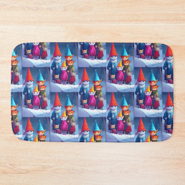 Item preview, Fancy vignette, family of cats bundled up, in festive conical hats under the snow designed and sold by Creativesphotos.