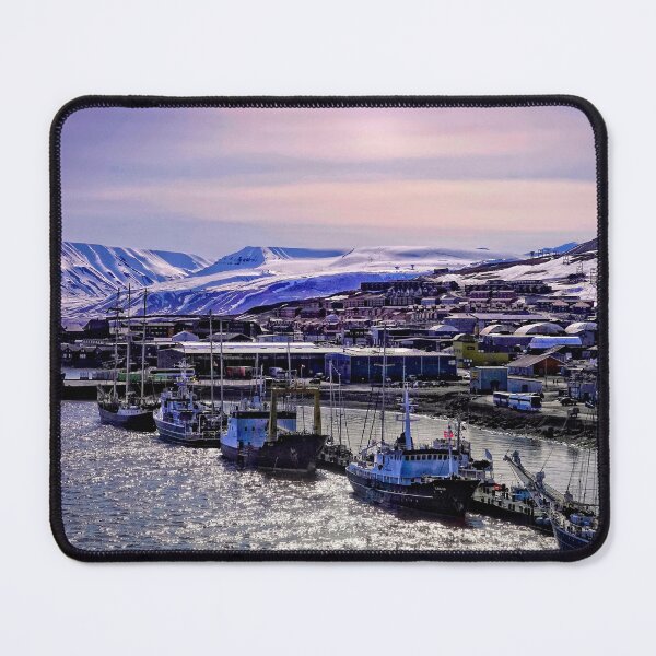 Item preview, Longyearbyen Harbour evening light on ships designed and sold by RosRidleyPhoto.