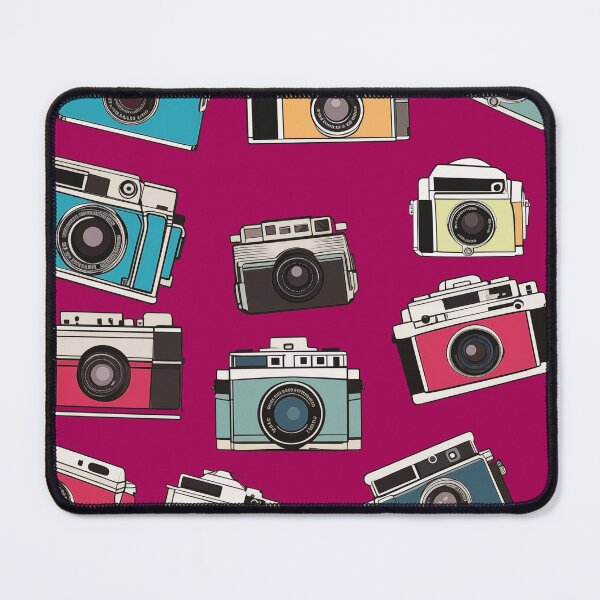 Item preview, Whimsical vintage drawings of 35mm film cameras on fuchsia background designed and sold by TheMoxieHouse.